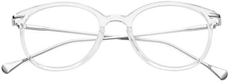 NULOOQ Blue Mild Blocking Glasses for Girls, Retro Spherical TR90 Metallic Eyeglasses Body Anti Eyestrain Pc Gaming Glasses