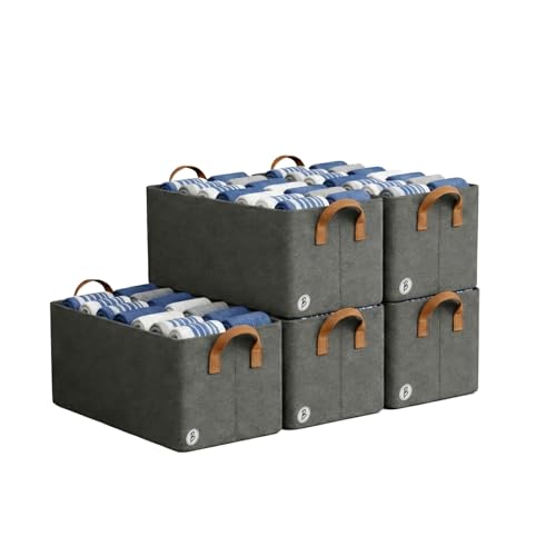 Image of Btag Foldable Clothes Storage Baskets with Handles |Galvanized Steel Frame | Storage Boxes for Wardrobe, Clothes, Toys, Books, Stationery & Documents | Pack of 5 (901GS)