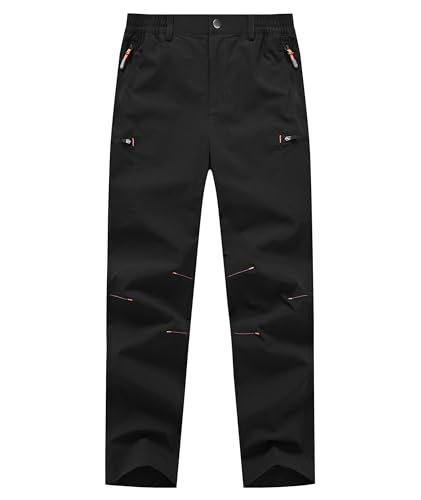 Buyboxs Trekkinghose Kinder Wasserdicht Wanderhose Jugend Quick Dry Outdoor Softshellhose Mädchen Sommer Elastische Taille XL(152-158) Schwarz
