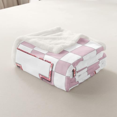 Image of Erosebridal Pink Initial L Fleece Blanket Queen 90 inchx90 inch Kawaii Plaid Checkered Sherpa Blanket Cute Personalized Monogram Fuzzy Plush Throw for Kids Girls,Fashion Grids Gingham Decor for Bed Couch