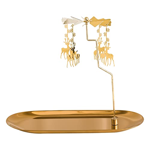 Drehbarer Kerzenhalter mit Tablett, Gold Kerze Spinning Metallhalter für Weihnachten, Valentinstag, Party Tischdekoration, Geschenk (Gold Weihnachtselch) Cover