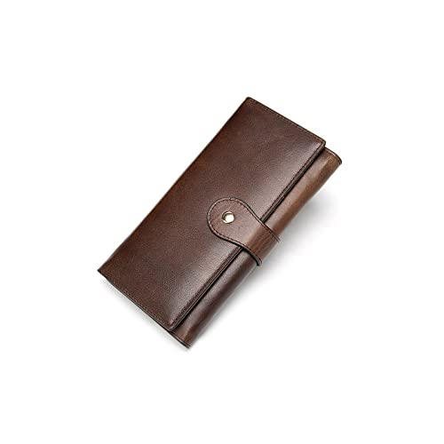 PORRASSO Women Wallets Genuine Leather Purse RFID Blocking Wallet Ladies Card Holder Multi Compartment Wallet Phone Bag Change Pouch Coffee