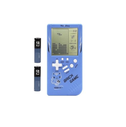 Consola de videojogos portátil para todas as idades com ecrã grande. 9999 Jogos em 1. Jogos clássicos de blocos (tipo Tetris e outros). Pilhas AA incluídas! (azul)