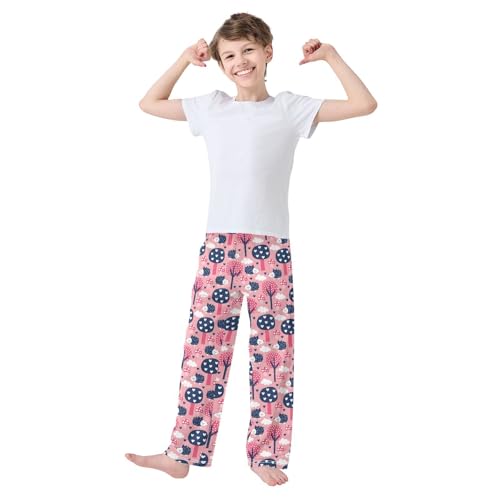 ZZXXB Hedeghog Mushroom Tree Boys Long Pants Soft Trousers Elastic Waist Kids Lounge Bottoms with Pockets S-XL2