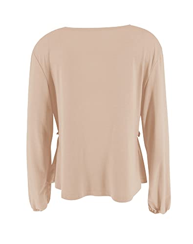 Fanway&EC Women's Long Sleeve V Neck Blouses Babydoll Tie Front Shirts Ruffle Hem Casual Crop Tops4