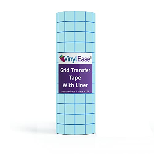 Vinyl Ease 12 inch x 12 feet roll of Blue Grid Transfer Tape with a Medium Tack Adhesive, 1 INCH Grid. Works with a Variety of Vinyl. Great for Decals, Signs, Wall Words and More. American Made V0802