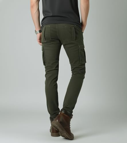 Image of L'MONTE Imported Multi Pockets Cotton Cargo Skinny Fit Stretchable Army Green Joggers Pant for Men