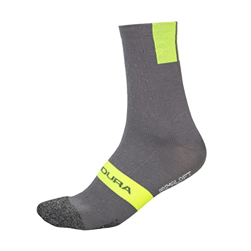 Endura Meia de ciclismo masculina Pro SL para inverno - cinza/amarelo Hi-Viz, Grande/GG