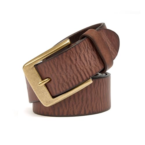Unisex Cowhide Leather Belt With Solid Brass Single Prong Square Buckle - Fashion Waist Strap For Jeans Pants