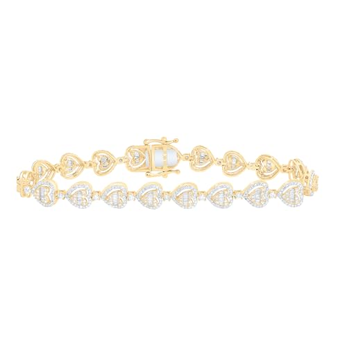 Jewels By Lux 10K Yellow Gold 2 7/8Cttw Natural Diamond Fashion (10.60Mm) Heart Bracelet (7 Inch)