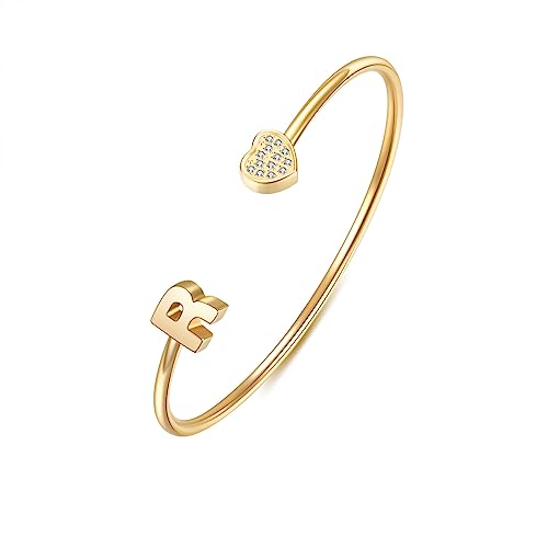 Image of VQYSKO Heart Initial Cuff Bracelets for Woman-CZ Stainless Steel Adjustable Open Bracelet Woman Jewellery,Birthday Gifts for Woman