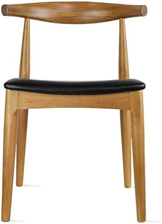 2xhome Contemporary Farmhouse Real Solid Wood PU Leather Cushion Seat Dining Chairs Desk Elbow Side Chairfor Living Room Bedroom Kitchen (Walnut)