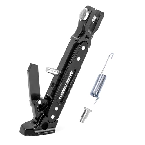 Image of Mokuo Universal Adjustable Motorcycle Kickstand - CNC Aluminum Alloy, Height-Adjustable Side Stand with Non-Slip Foot for Motorcycles, Motocross,Mopeds,Scooters & Pit Bikes(Custom Version: Red 19cm)
