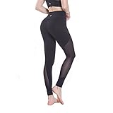 Lesfun Black Leggings Sexy Capris Yoga Pants with Sheer Mesh Tummy Control Workout Tights for Women