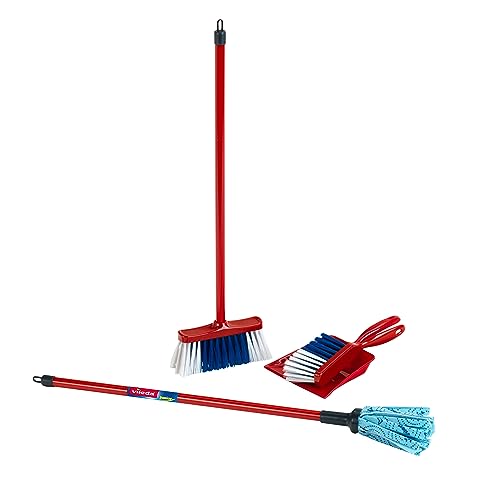 Theo-Klein-6765-Vileda-Cleaning-Station-I-Childrens-Cleaning-Set-Including-Broom-Mop-and-much-more-I-Easy-to-Assemble-Storage-Stand-I-for-Children-Aged-3-and-over