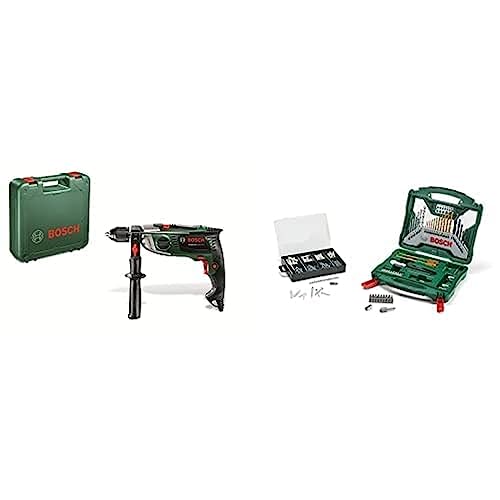 Bosch Schlagbohrmaschine AdvancedImpact 900 (Zusatzhandgriff, Tiefenanschlag, Koffer, 900 Watt) + Zubehörset X-Line 50Ti plus 173-teiliges Fixier-Set (für Metall, Stein, Holz, Zubehör Bohrmaschine)