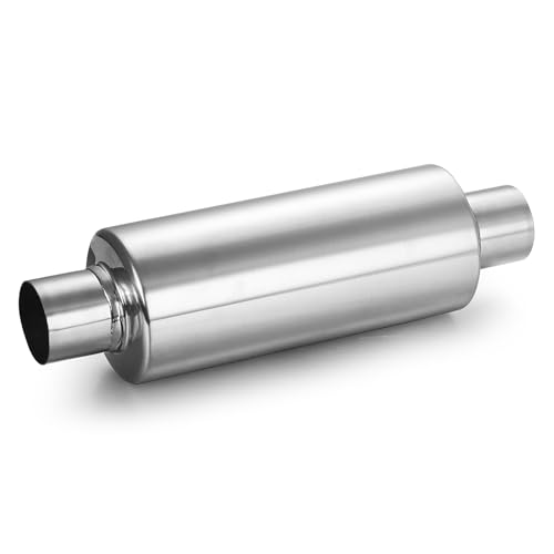 Image of A-KARCK 2 inch Inlet Exhaust Resonator, 2 inch Inlet 2 inch Outlet 13.8 inch Overall Length Muffler Resonator Stainless Steel Polished