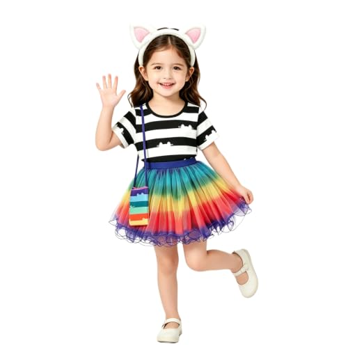 Disfraz temático de gato para niñas con tutu arcoíris miniatura 2