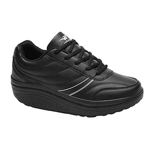 Scarpe Dimagranti con Strappo o con Lacci posturali per Camminare Camminata Sportive da Ginnastica basculanti posturali Corsa Sport comode rassoda Glutei (Nero con Lacci, Numeric_37)