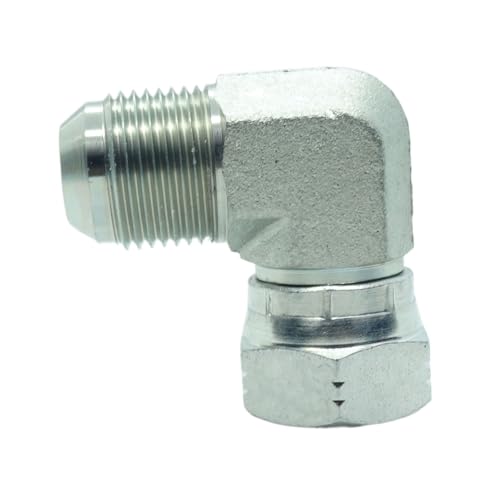 Image of 1 Piece Steel JIC Flare Tube Fitting, 90 Degree Elbow, 3 /4 inch Male JIC (1-1 /16 inch-12) x 3 /4 inch Male JIC (1-1 /16 inch-12) Swivel Tube OD