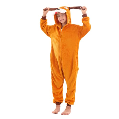WAFUNNE Animal Onesie Costume for Kids Child Boys Girls Womens Mens Cosplay Halloween Dog Orange 140