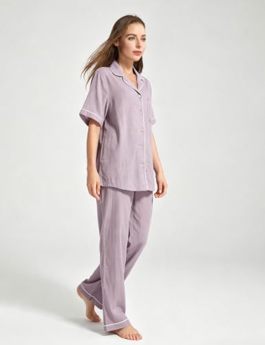 Image of Womens Muslin Pajama Set 100% Cotton Double Gauze Linen Like