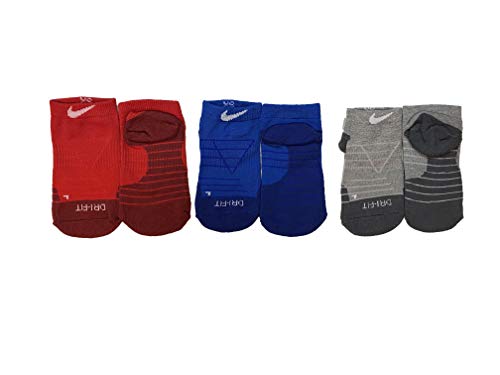 Nike Little Kids' Dri-FIT Cushioned No-Show Socks 3 Pack (Red(UN0010-U89)/Grey, 5-7(Kids 10C-3Y))
