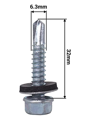 SKIR'CO (30 pcs) Zinc Plated Roofing Screws, 6.3 x 32 mm Self-Drilling Screws With EPDM Washers, Hex Head - Image 4