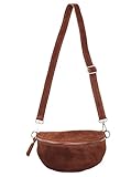 Zwillingsherz Bauchtasche mit Reißverschluss aus Wildleder - Hochwertige Handtasche zum Umhängen für Damen Frauen Mädchen – Crossbag klein und elegant - Schultertasche Bauchtasche Minibag-braun