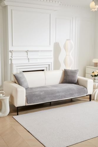 Image of HOMETHREADS Premium Embroidered Cotton Sofa Cover Mat with PVC Backing for Non-Slip Comfort (L.Grey, 1 Seater | 70x70cm)