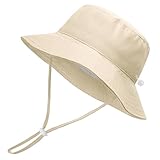 Xnova Sombrero de Sol para Bebé Niña Niños, UPF 50+ Gorro Verano de Pescador ala Ancha Ajustable Sombreros Plegable Bucket Hat Protección Solar (Beige, M(Sombrero Circunferencia: 52-54 cm))