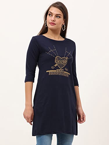 Image of FLEXIMAA Women's Cotton Printed Round Neck 3 /4 Sleeve Color Size Long Top