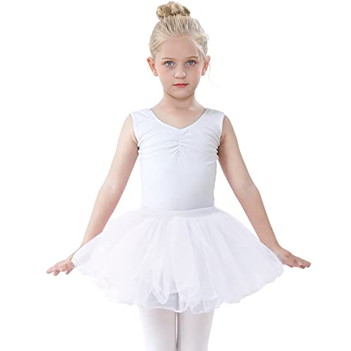 Faldas tutú para niñas, Faldas de Baile- Faldas de Ballet para niños niñas 4 Capas tutú Tul Princesa Fiesta de cumpleaños Costume Cosplay (M, Blanco)