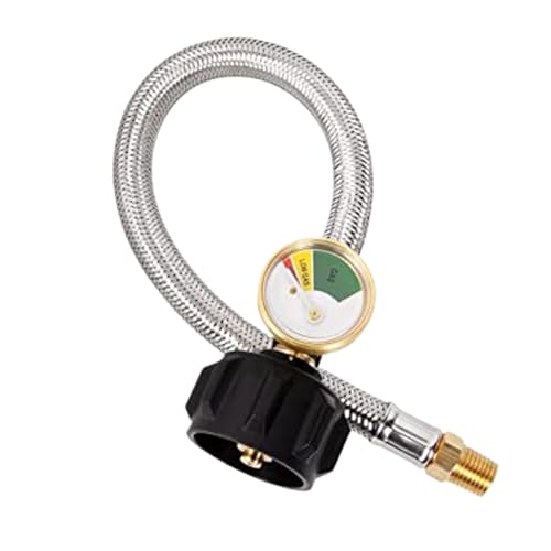 Ruwshuuk Tubo regulador de gas para tubo de gas de repuesto con manómetro | 38 cm antigoteo fácil de instalar para cocina para amantes de las aventuras al aire libre y aficionados de
