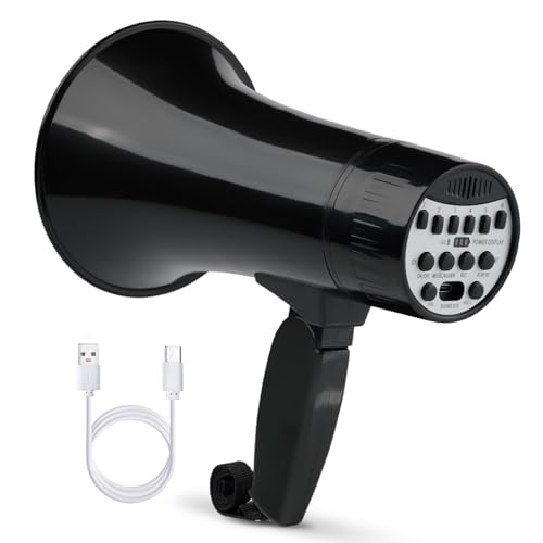 MGROLX 20W Megaphone Bullhorn Speaker Bull Horn Loud Speaker with Voice Changer Mega Phone Built-in Siren & Recording funcation Supports BT Input for Party Games and Outdoor (Black)