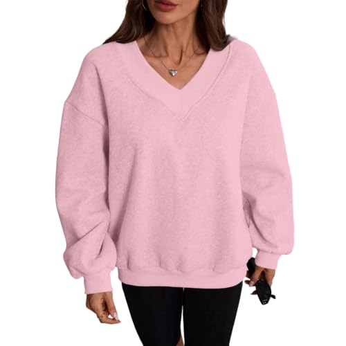 Womens V Neck Oversized Sweatshirt FleeceSweat Shirt Winter Outfits - image 4
