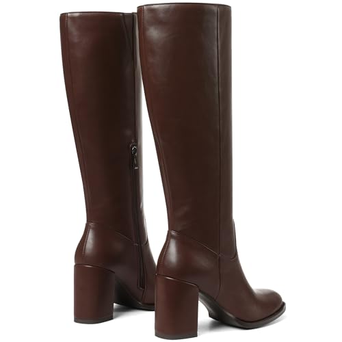 Synchoiss Knee High Boots for Women Chunky Heel Round Toe Boots with Side Zipper Womens Fashion Tall Boots4