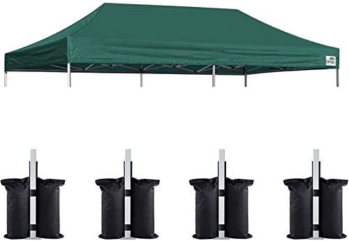 Image of Eurmax USA 10x20 Pop Up Canopy Replacement Top,Universal Instant Canopy Cover ONLY,Heavy Duty UPF 50+ UV Protection,Water & Wind Resistant Tarp,30+ Colors Available,Bonus 4 Sand Bags (Forest Green)