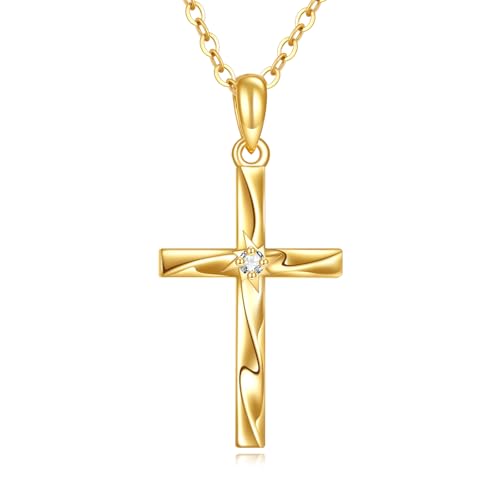 DOVRAN 14K Real Gold Cross Necklace for Women Solid Yellow Gold Celtic Knot Pendant Religious Faith Jewelry Gifts for Wife Mom