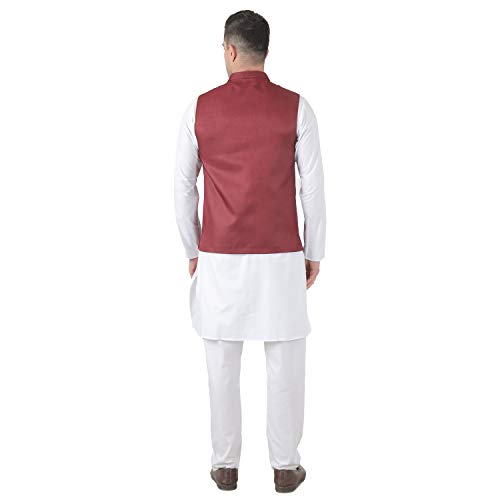 Image of TAHVO Men's Nehru Jacket /Waistcoat /Modi Jacket Cotton Fabric /Men 's 5 Button Nehru Jacket with Hanky Kurta Set