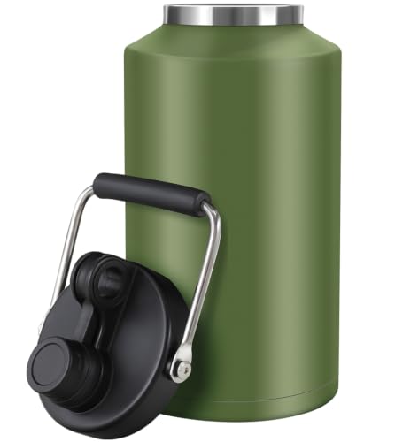 Image of Insulated Water Bottle,1 Gallon Jug with Handle, 128oz Stainless Steel, Large Water Wide Mouth Bottle for Hot & Cold Drinks, Ideal for Travel, Camping, Family (Green)