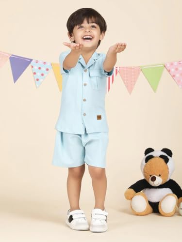 Image of POLKA TOTS 100% Cotton Co-Ord Set for Boys | Half Sleeve Shirt & Shorts Beach Outfit for Kids | Ultra-soft & Breathable Summer Clothes for Toddler & Baby Boy | Casual Dress & Printed Nightwear Set