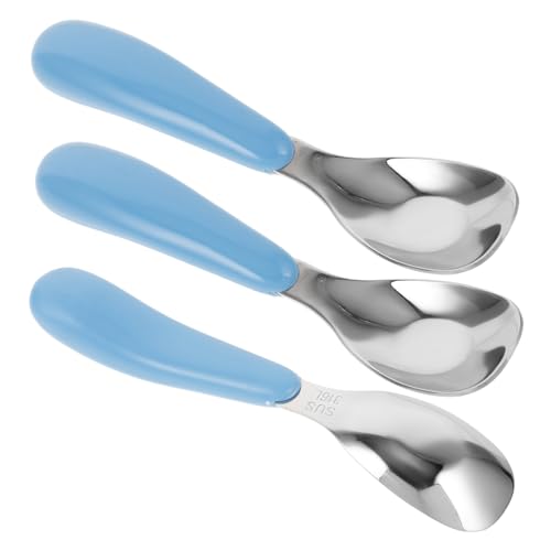 FRCOLOR 3 piezas Cucharas Infantiles Inoxidable para Bebés Diseño y Mango Ergonómico para Alimentación y Práctica