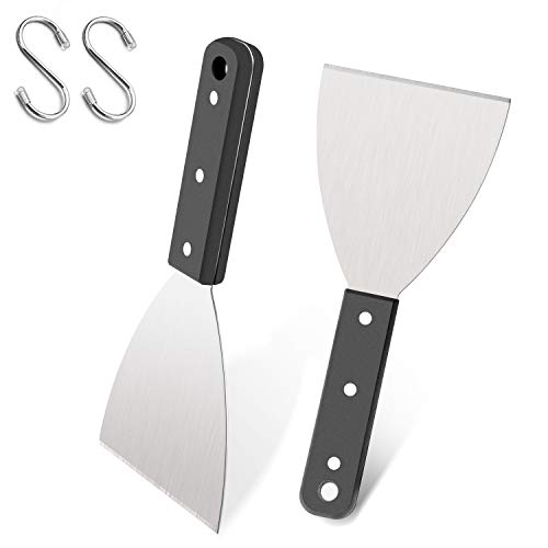 9.3" Commercial Grade Grill Griddle Scraper Set of 2, Leonyo Stainless Steel Griddle