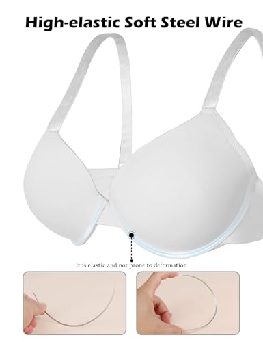 comeondear Women's Everyday Comfort Bras with Adjustable Straps Smooth Push Up Bra Sexy Deep V Plunge Underwire T-Shirt Brassiere 34C White - Image 2