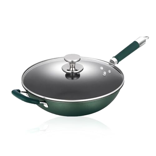 Refein Wok with Lid Non Stick - 34cm Induction Wok Deep Stir-Fry Pan No Chemical Coated and Large Capacity for Cook Asian Dishes for 4-6 People Ideal for Induction Gas Electric and All Hobs