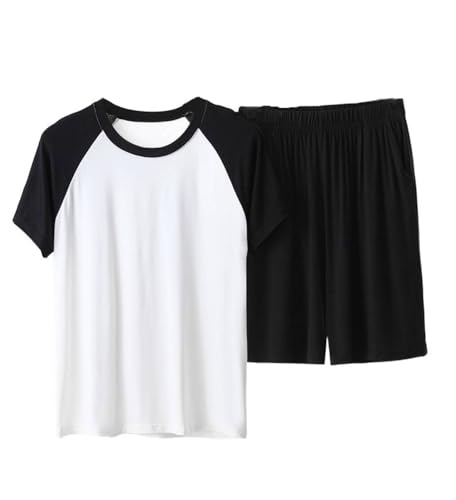 Mens Pajamas Set Shorts Pjs Lightweight Raglan Short Sleeve Crewneck T Shirts Shorts Soft Modal Sleepwear