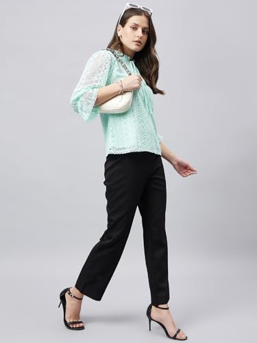 Image of Style Quotient Women Summer Blue Lace Caual Top