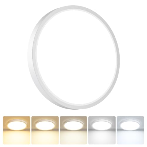 hepside Lámpara de Baño, Lámparas de Techo LED con 5 CCT, Ø 22 cm, 18 W, Resistente al Agua (IP54), Lámpara de Techo Empotrada para Baño, Cocina, Dormitorio y Pasillo