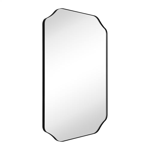 Image of TEHOME 30x40'' Scalloped Black Bathroom Vanity Mirror, Matt Black Rectangle Metal Framed Bathroom Mirror